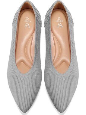 Women's Grey Pointed Toe Comfort Foldable Slip On Dressy Knit Ballet Flat Shoes